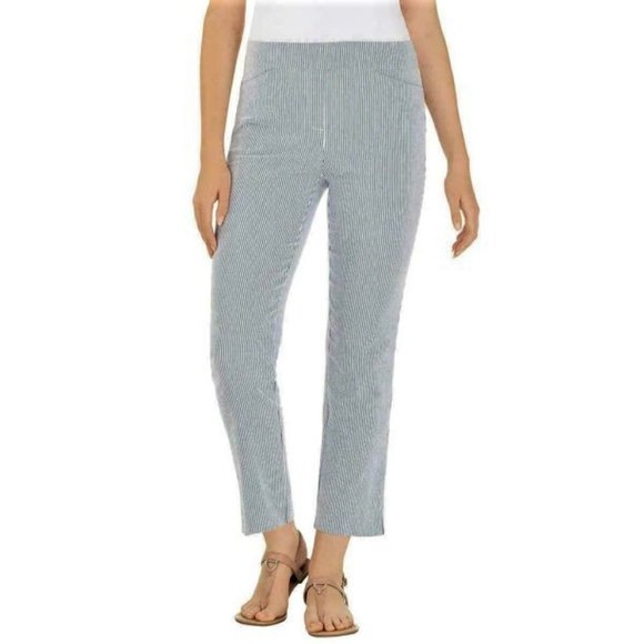 Hilary Radley Blue & White Stripe Seersucker Pants Pull On Crop L - Picture 2 of 10